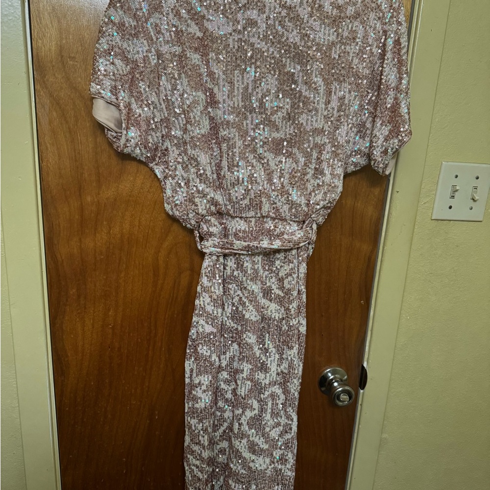 Kensie Rose Gold Sequin Blouson Maxi Dress